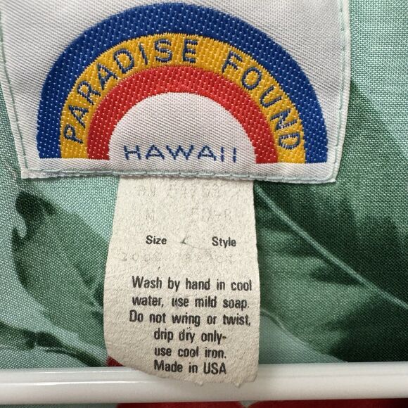 Paradise Found Womens Medium Teal Red Hibiscus Hawaiian Shirt Short Sleeve - Picture 5 of 5